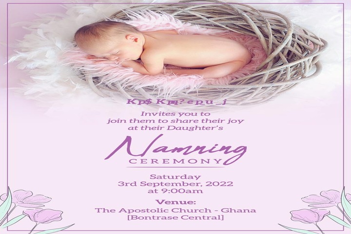 What are the different types of naming ceremony invitation card?