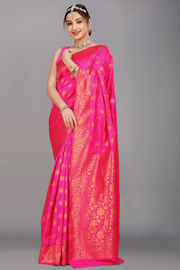 pink banarasi saree