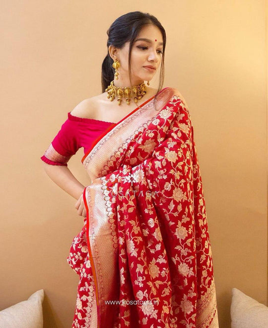 red banarasi silk saree